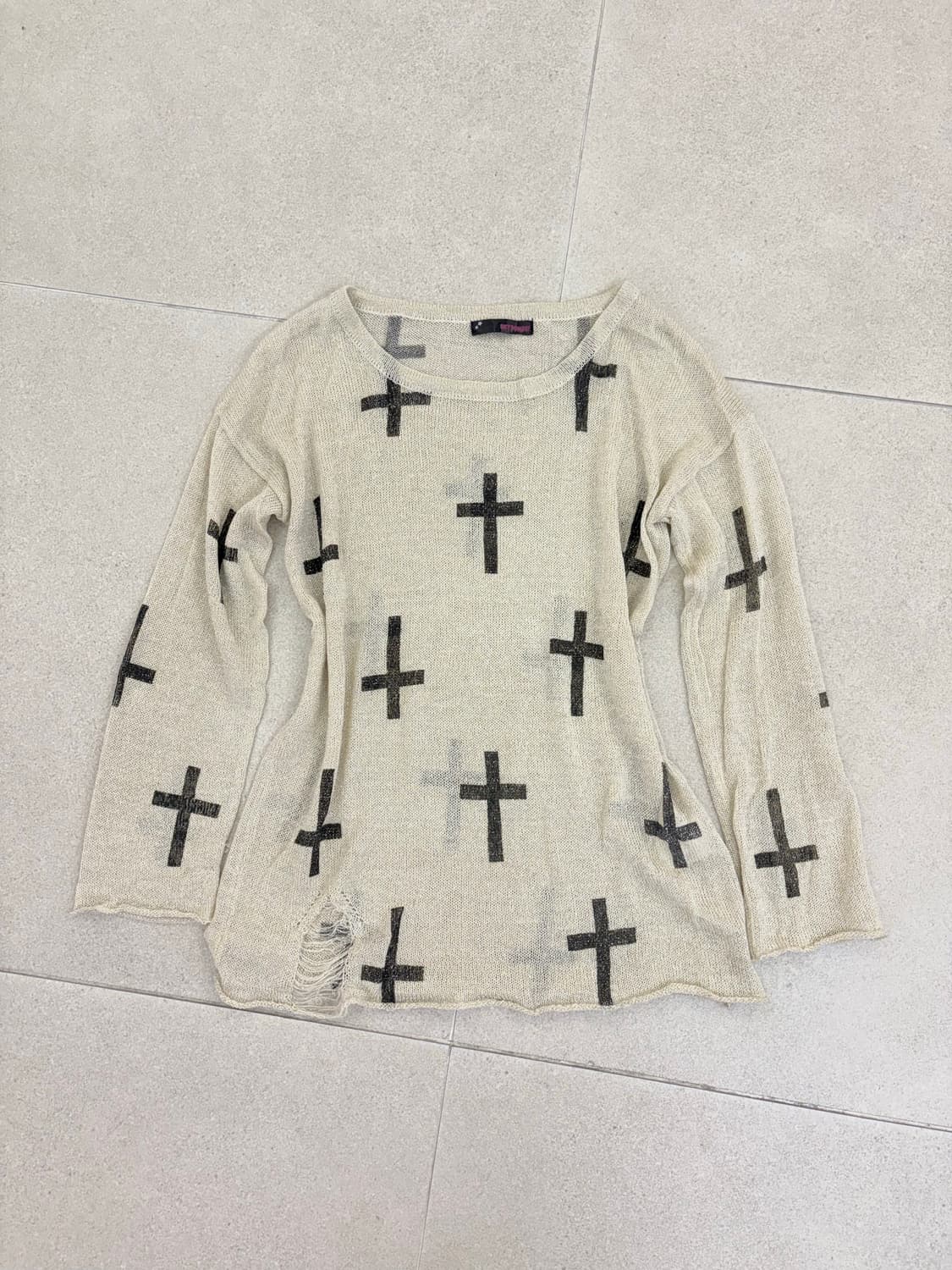 십자가 글리터 데미지 니트 상품이미지1