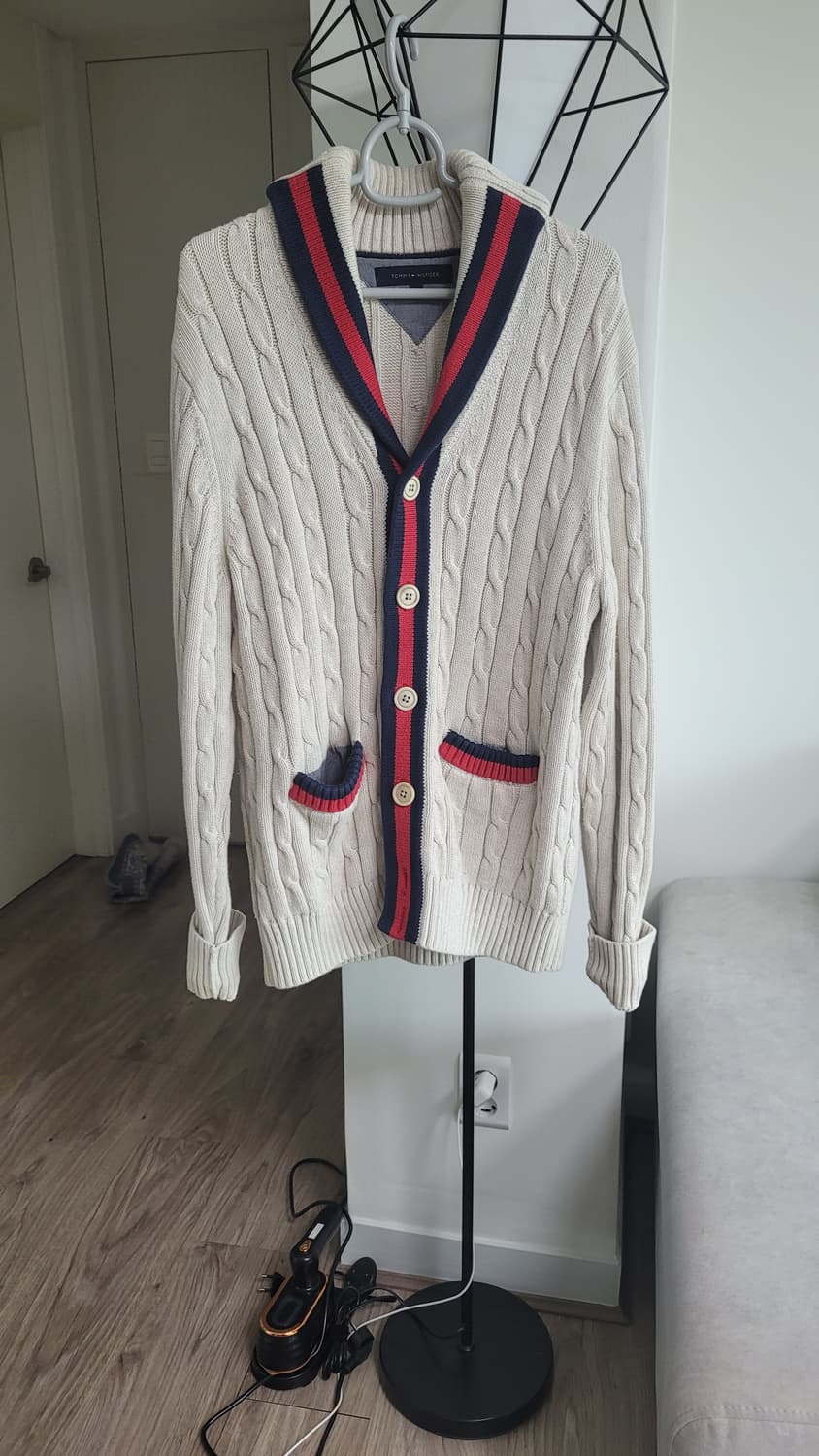 타미힐피거 립 케이블 숄넥 버튼 가디건-M사이즈 상품이미지3
