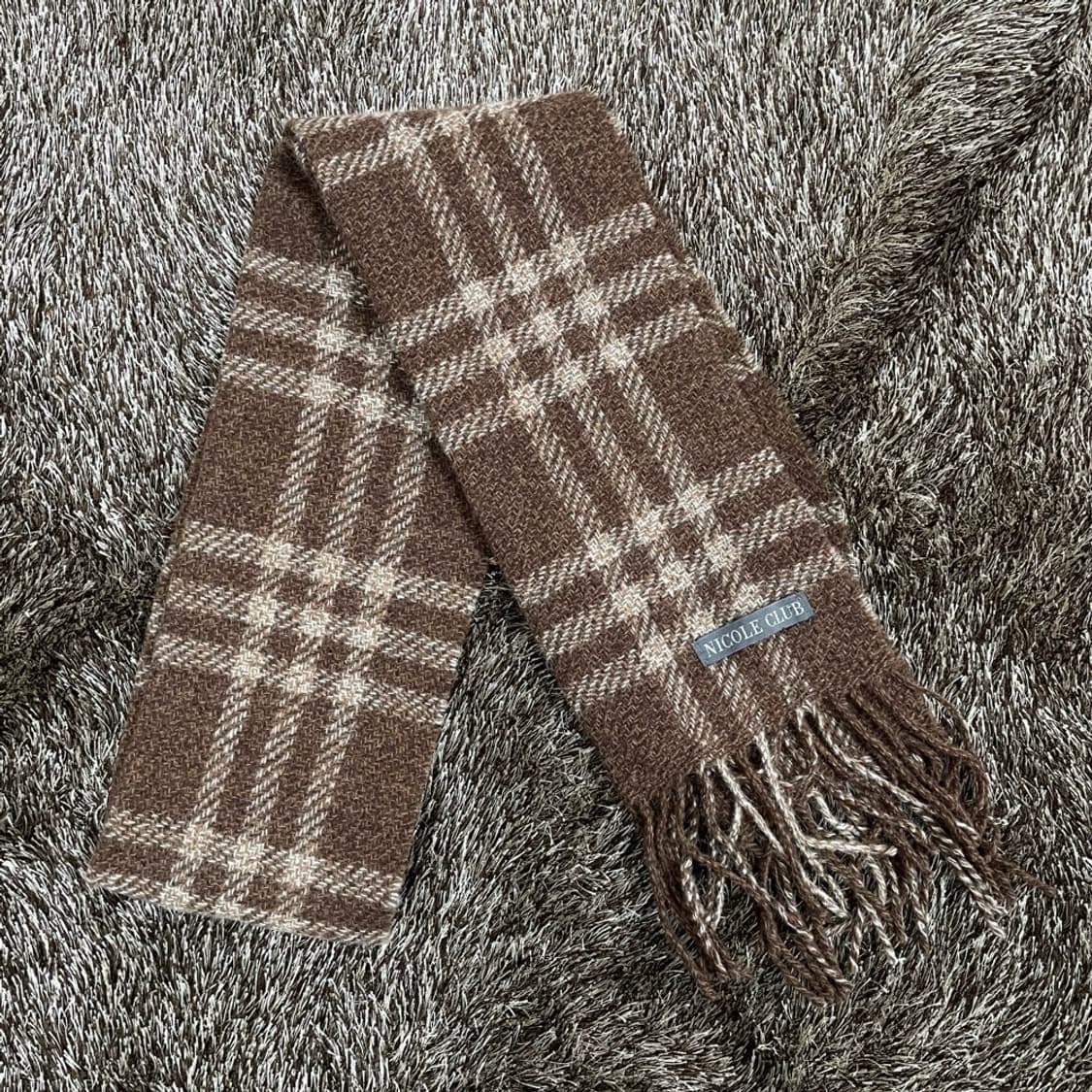 니콜 클럽 NICOLE CLUB 브라운 알파카 체크 머플러 목도리 상품이미지1