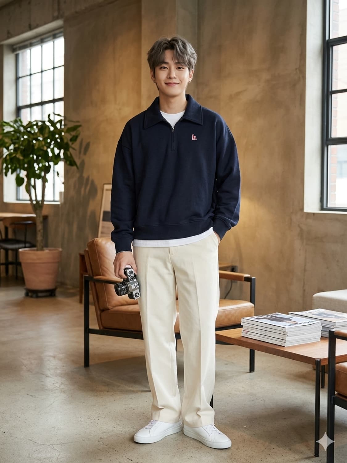 HIS HAZZYS 히스 헤지스 네이비 카라 반집업 맨투맨 상품이미지1