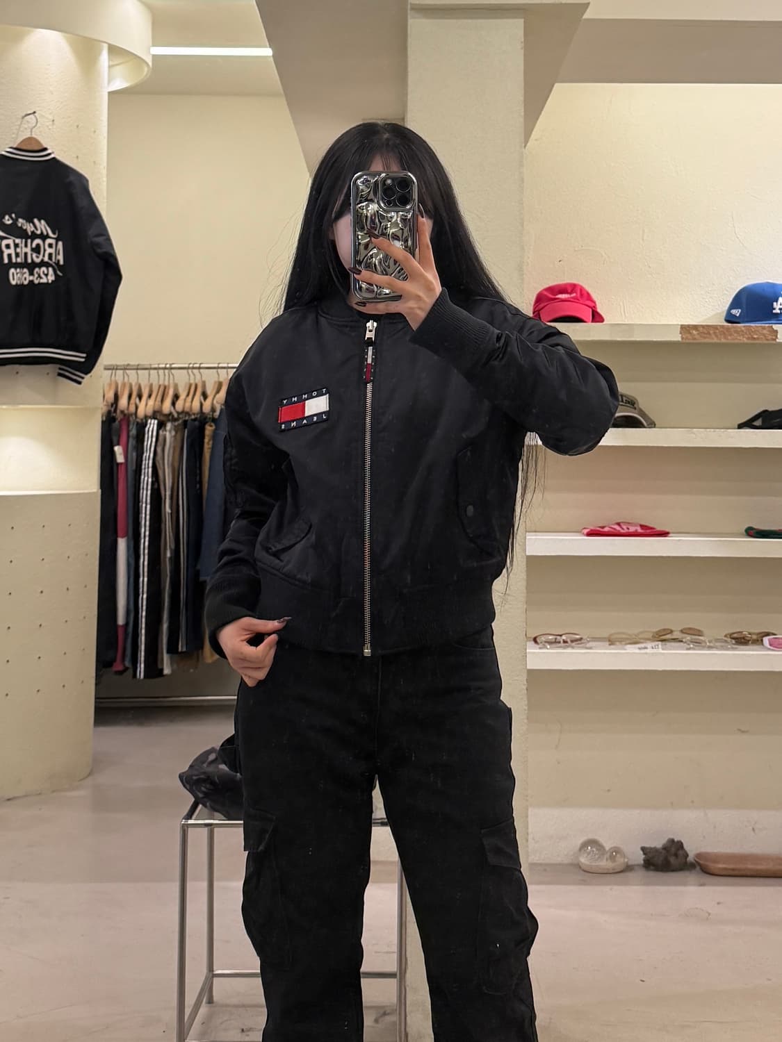 타미진스 빅로고 크롭 블루종 자켓 블랙 U1560 상품이미지1