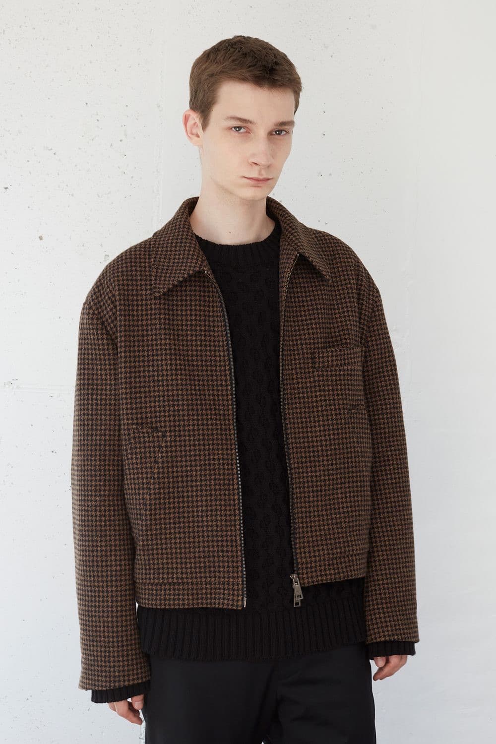 MNGU 쇼트 울 블루종 IN 체크 자켓 L 상품이미지2