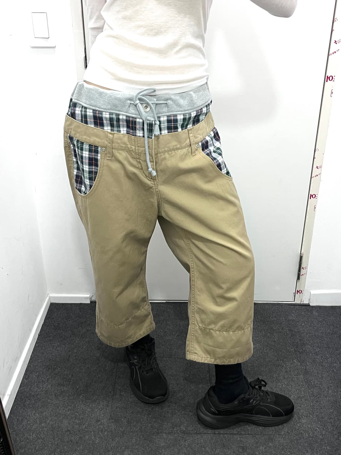 체크 레이어드 7부 카프리 팬츠 상품이미지1