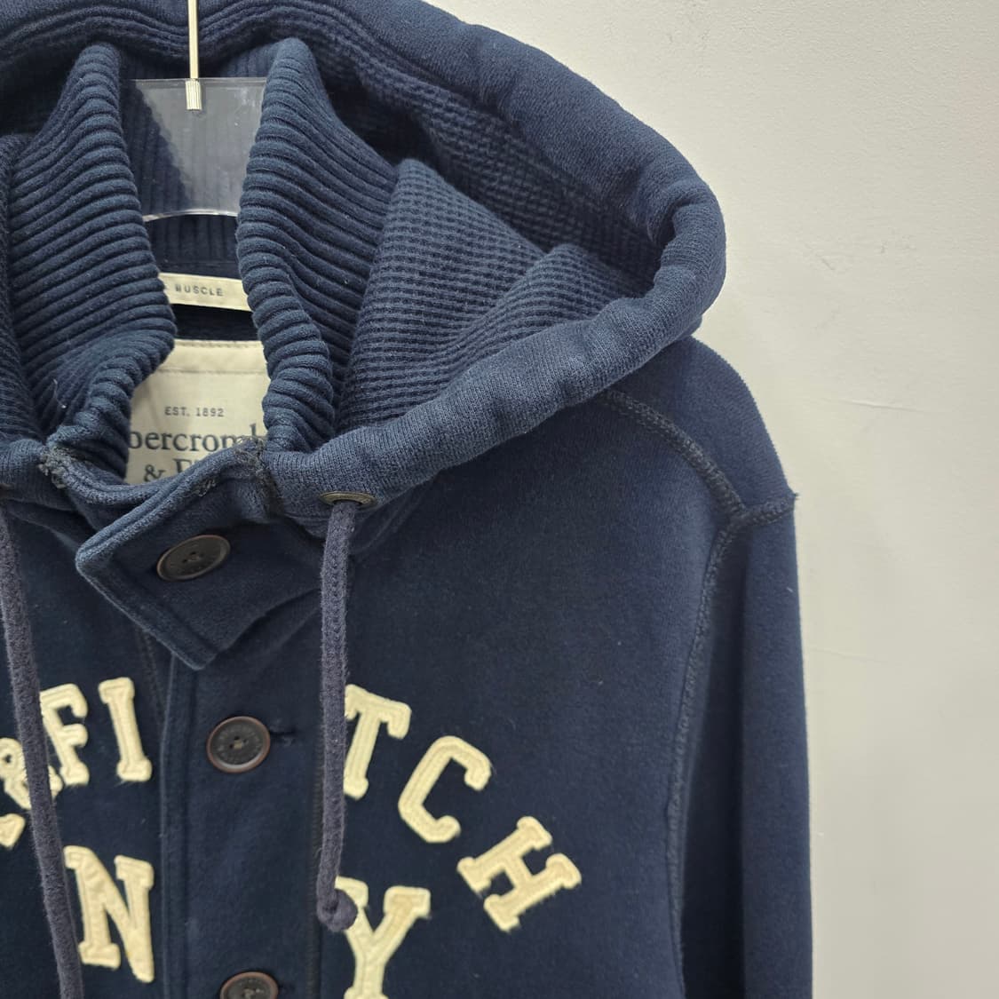 아베크롬비 NY 로고 헤비 코튼 네이비 양홍원 후드 집업 상품이미지3