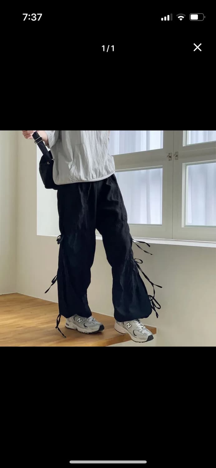 더블콩 사이드 리본 묶음 스트링 나일론 팬츠 상품이미지1