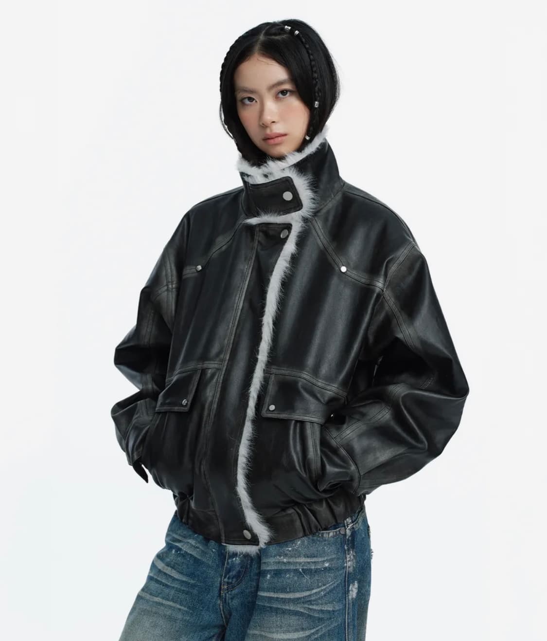 러프넥 무스탕 그레이 s 상품이미지1