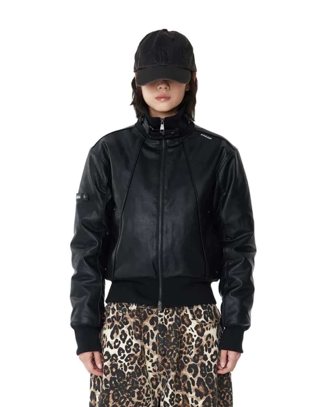 아캄 하이넥 피핑 레더 블루종 자켓 (1) 상품이미지1