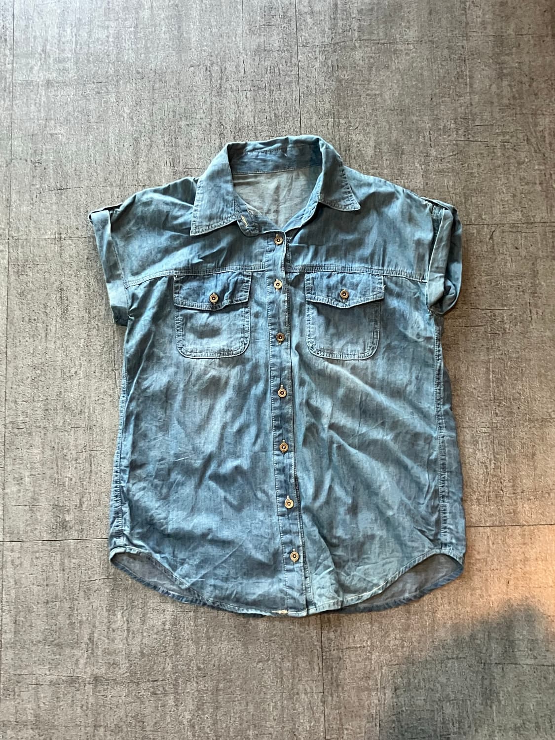 일본빈티지 핀터깔y2k 올드스쿨스트릿 투포켓 웨스턴 데님반팔셔츠 상품이미지1