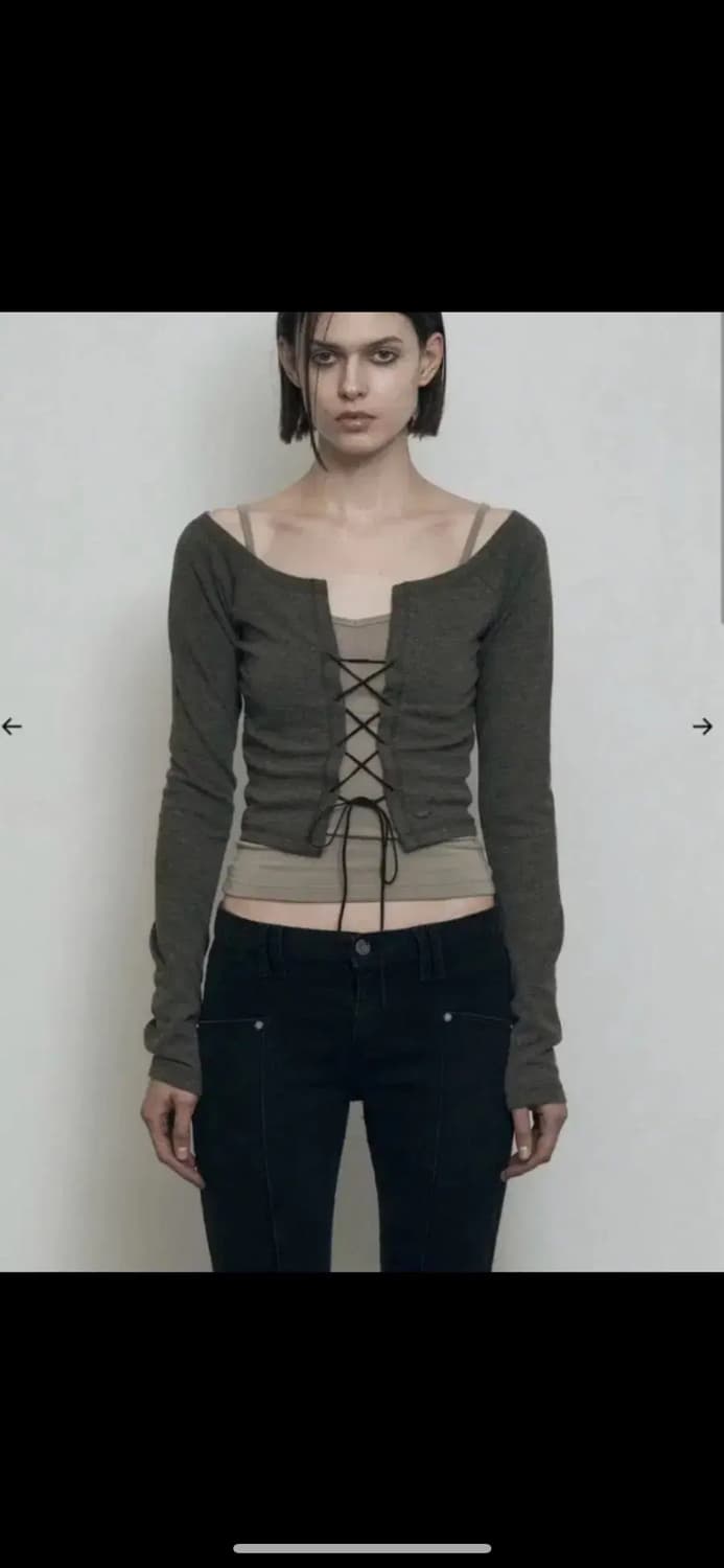 보헤미안서울 아일렛 레이어드 롱슬리브 카키 상품이미지1