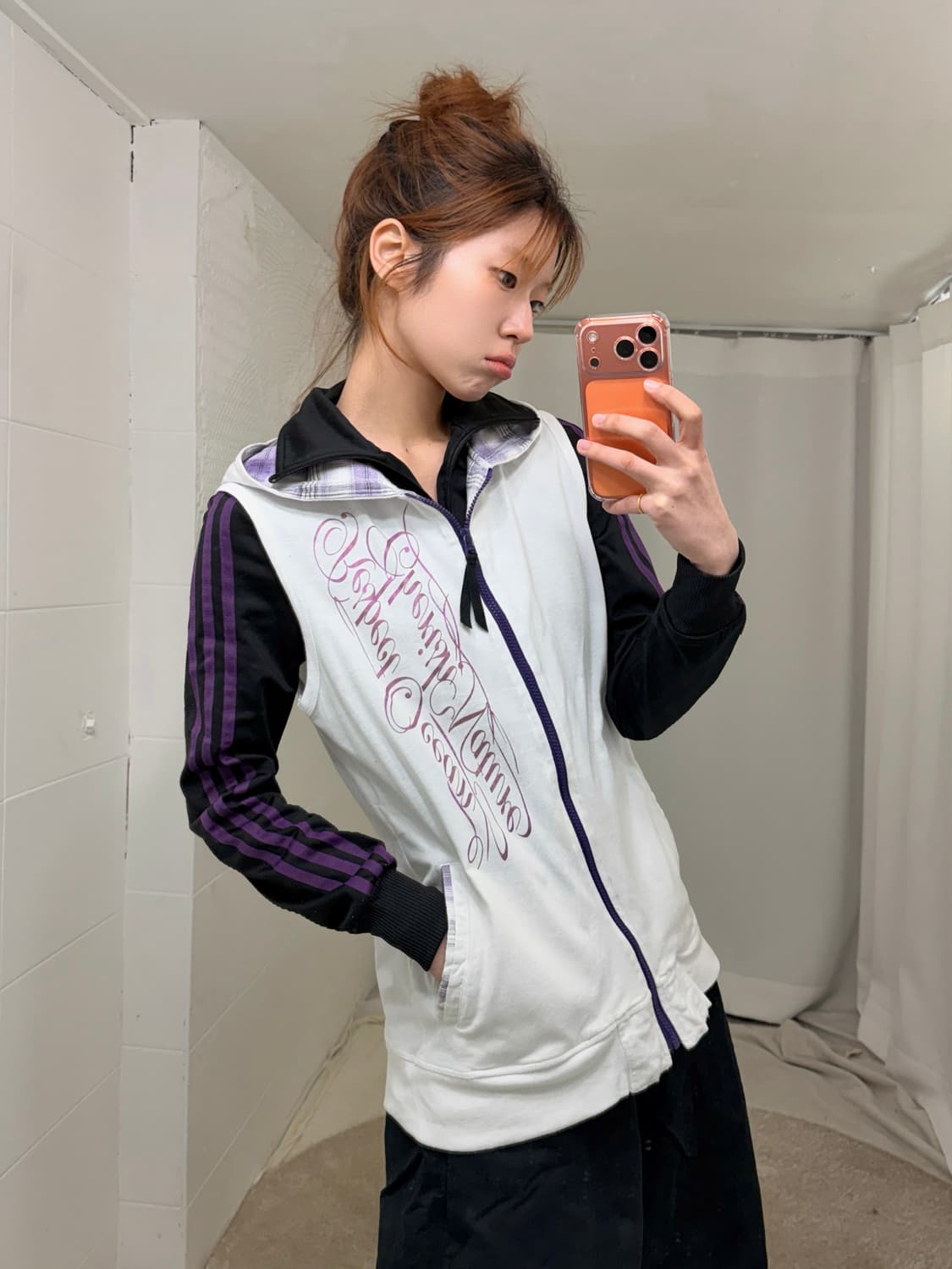 (상의 세트) 아디다스 퍼플 블랙 져지 + 체크 펑크 집업 베스트 세트 상품이미지2