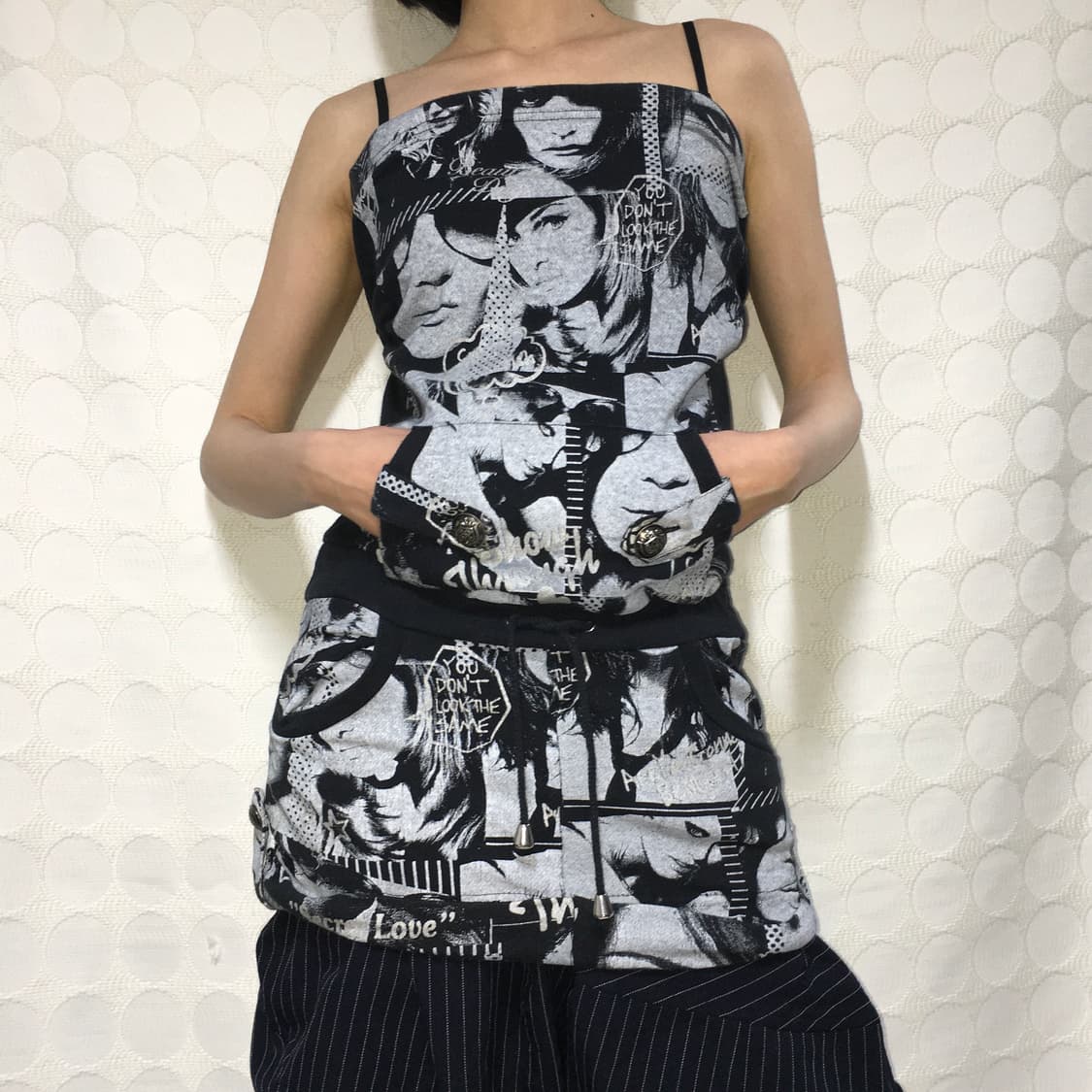 빈티지 프린트 스트랩리스 원피스 상품이미지2