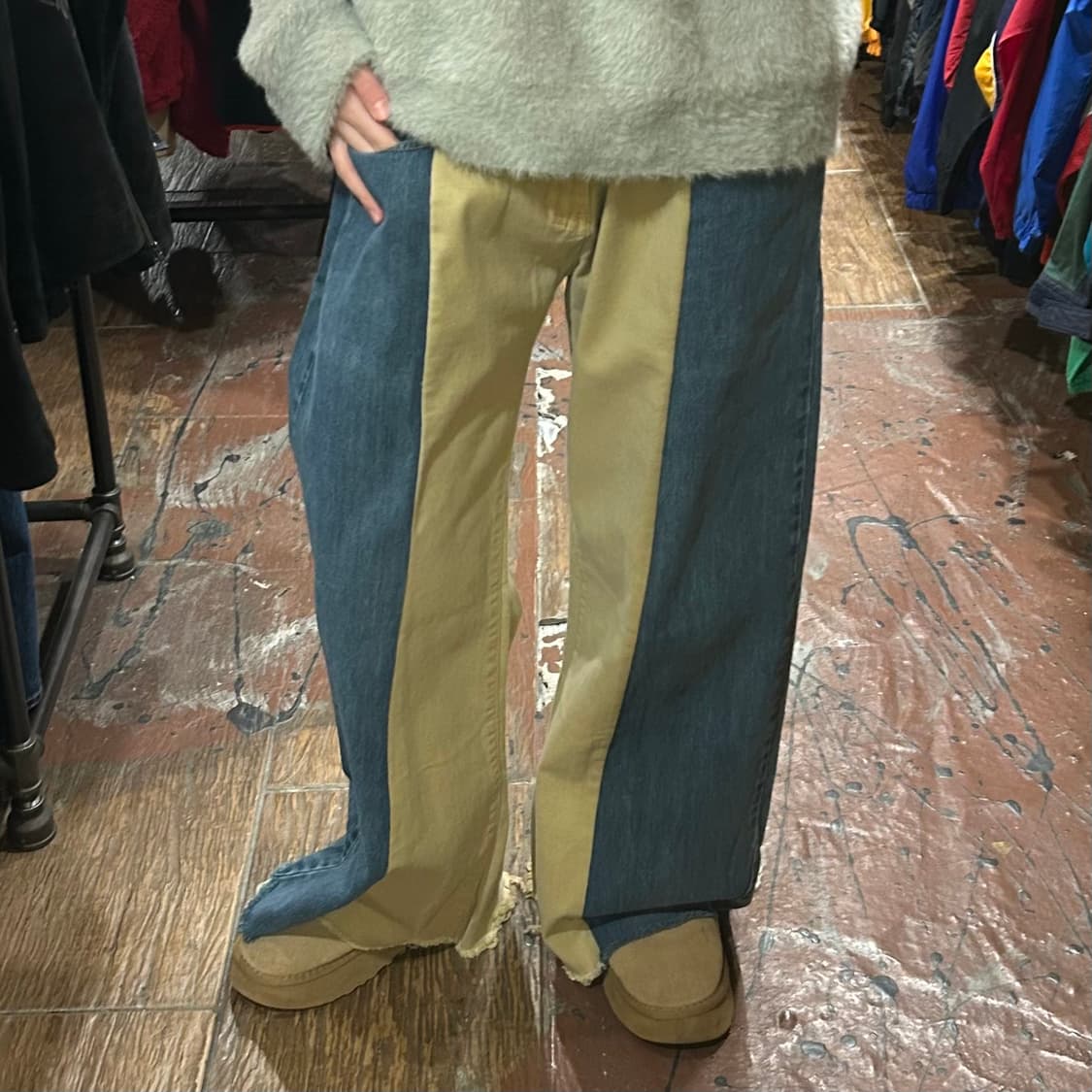 [HI] 아리조나 투톤 패치워크 와이드 데님 상품이미지2