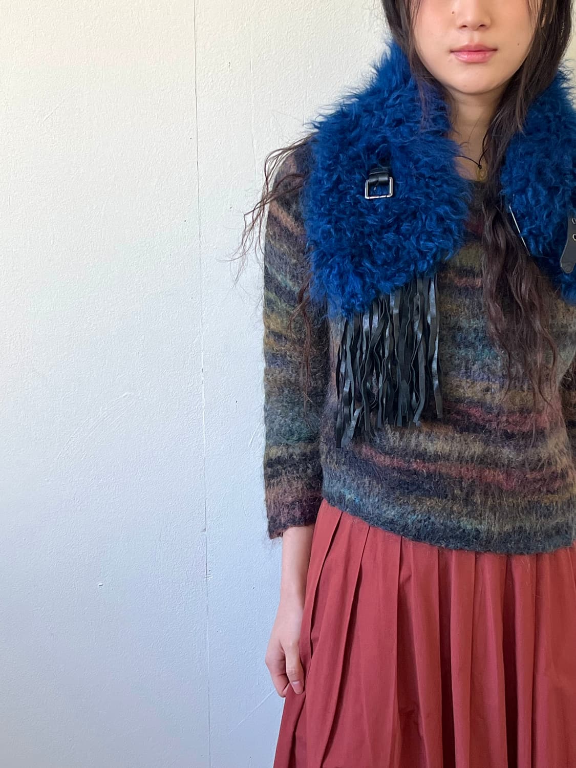 Japan vtg 양 프린지 머플러 상품이미지5