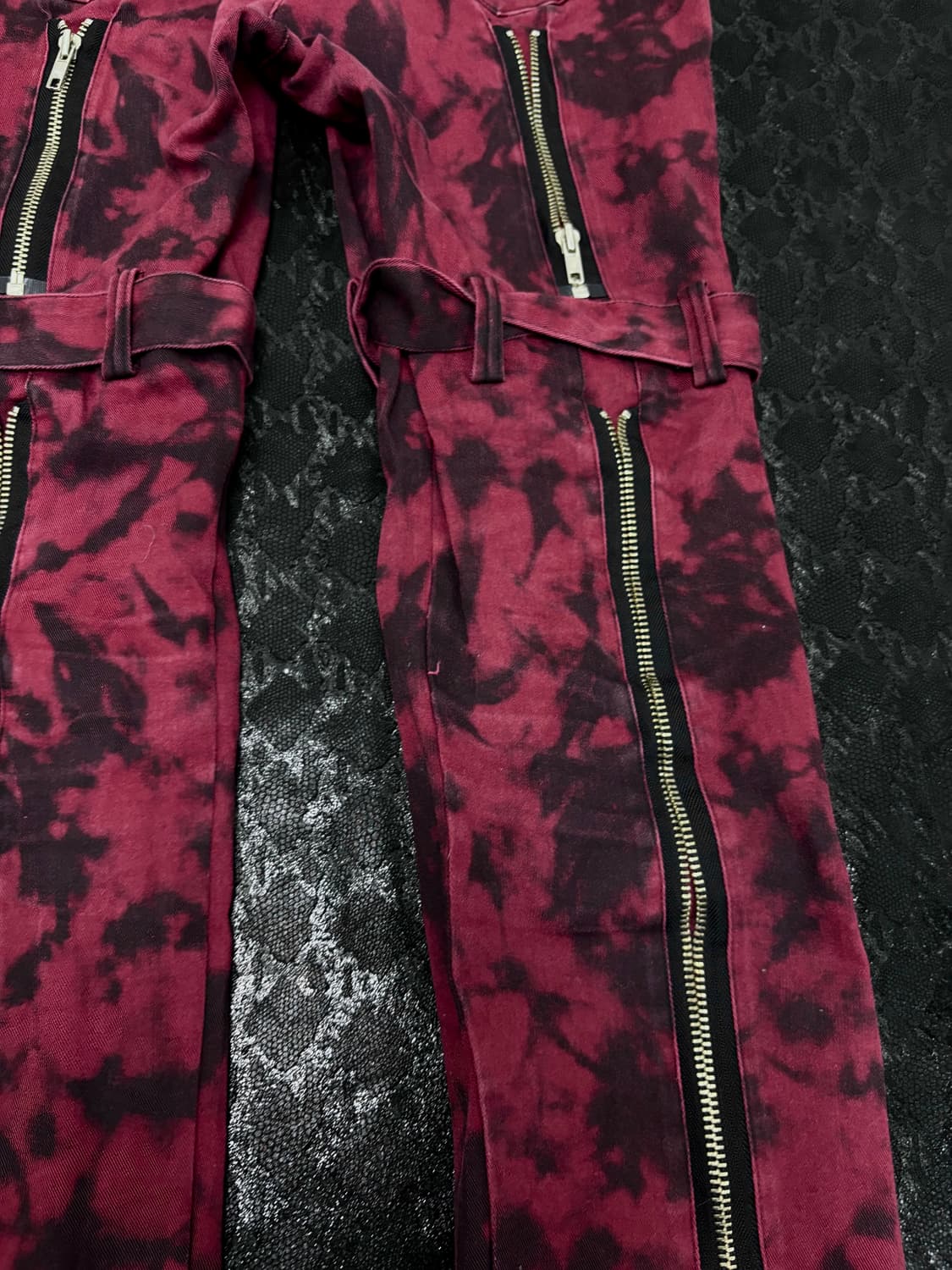 Punk Red Bleach Washing Zipper Detail Bo 상품이미지7