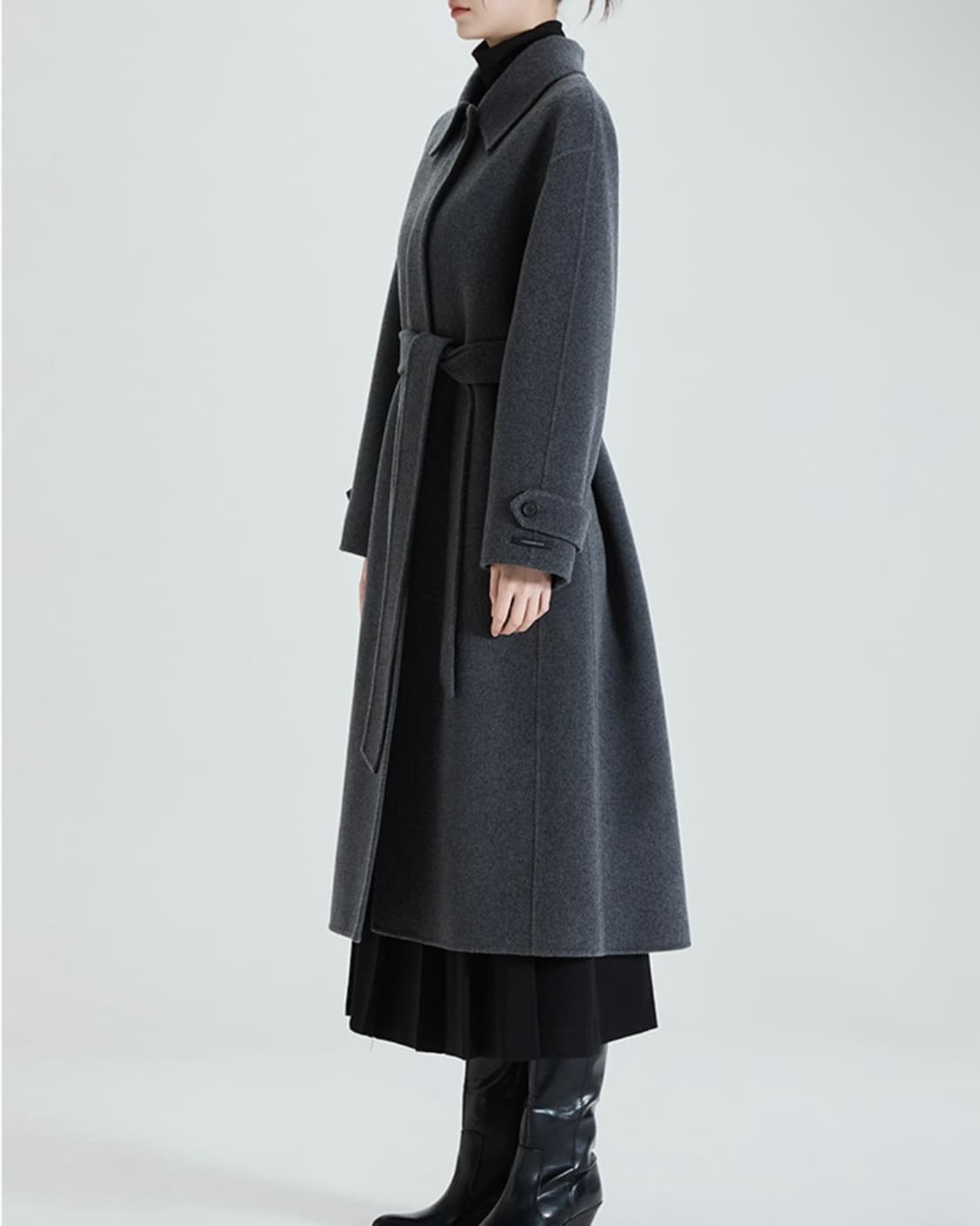 (울70%)미쏘 핸드메이드 벨티드 롱 코트 딥그레이 상품이미지4