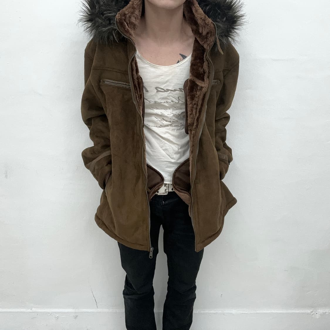 Brown khaki suede fur jacket 상품이미지1