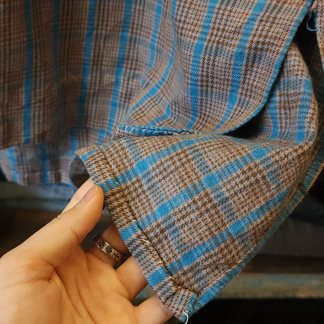 60s 프랑스 워크셔츠 가드너 빈티지 셔츠 그레이 민트 롱 튜닉 셔츠 m 상품이미지10