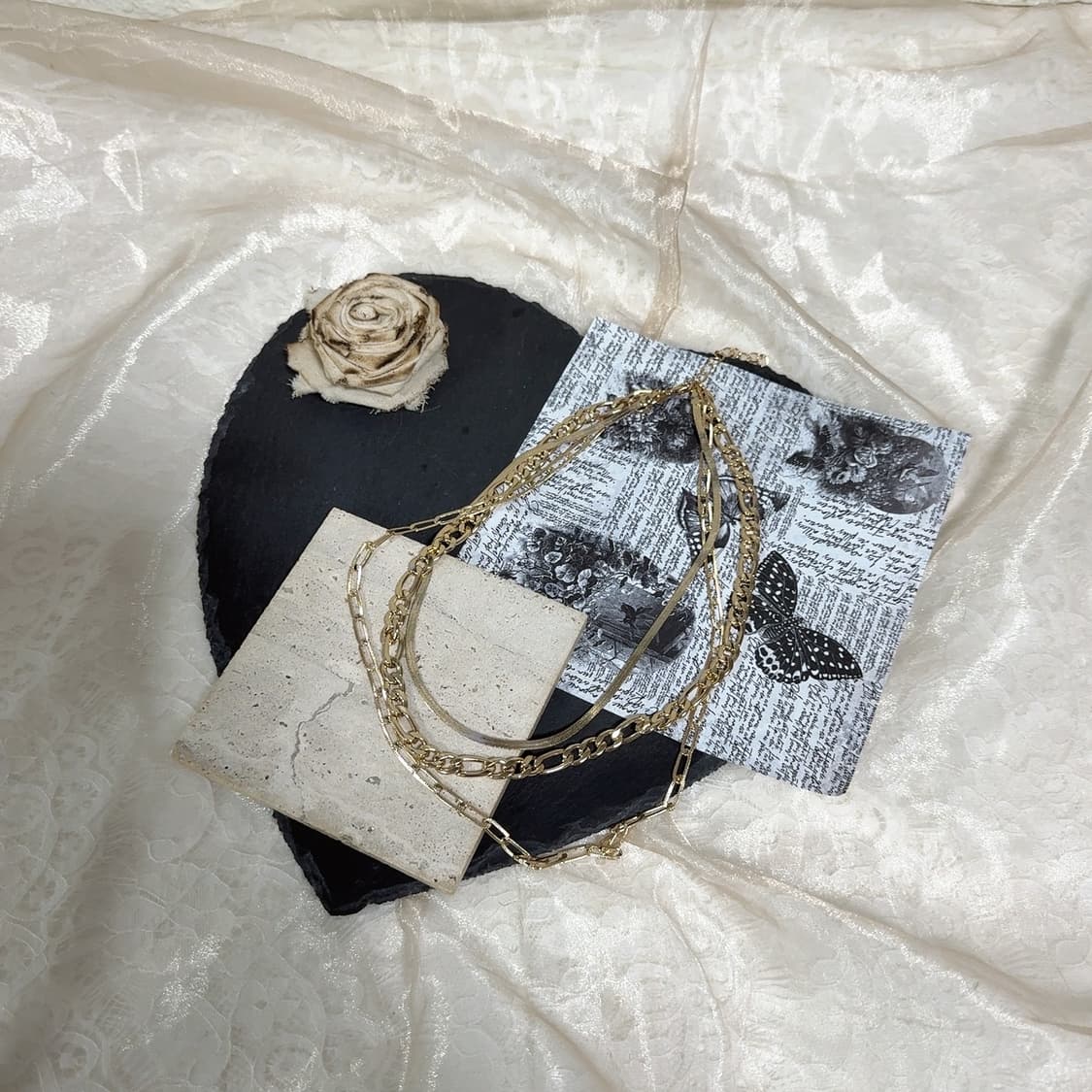 빈티지 골드톤 스네이크체인 쿠바체인 레이어드 목걸이 상품이미지2