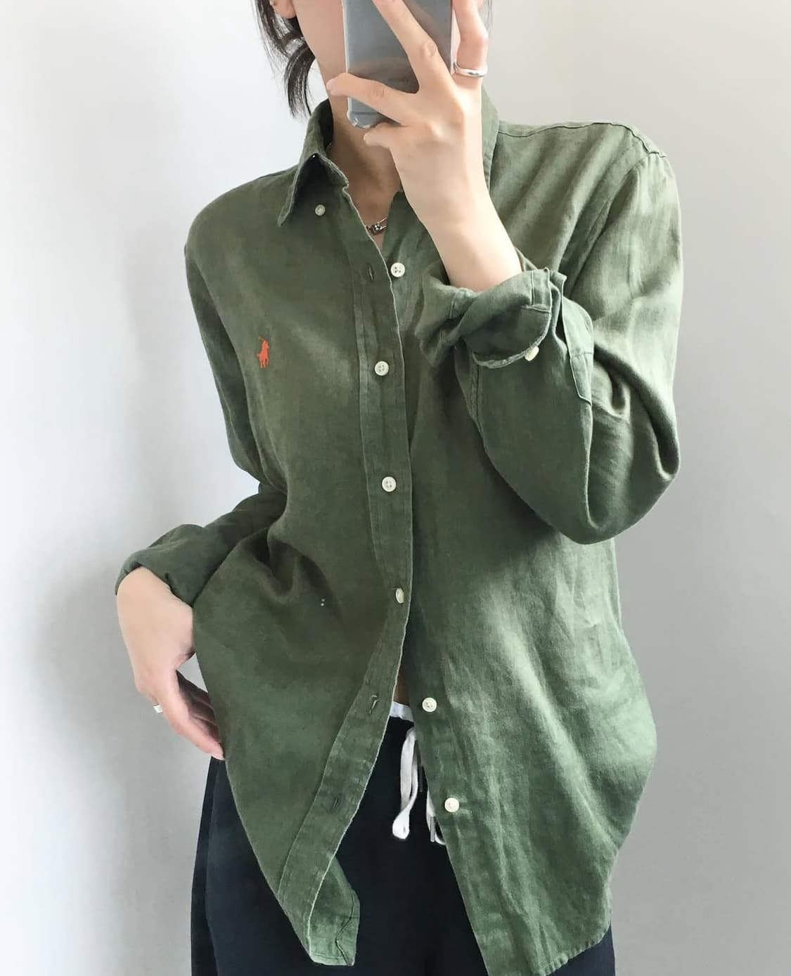 Polo 폴로 랄프로렌 QR라벨 카키컬러 린넨 셔츠 상품이미지1