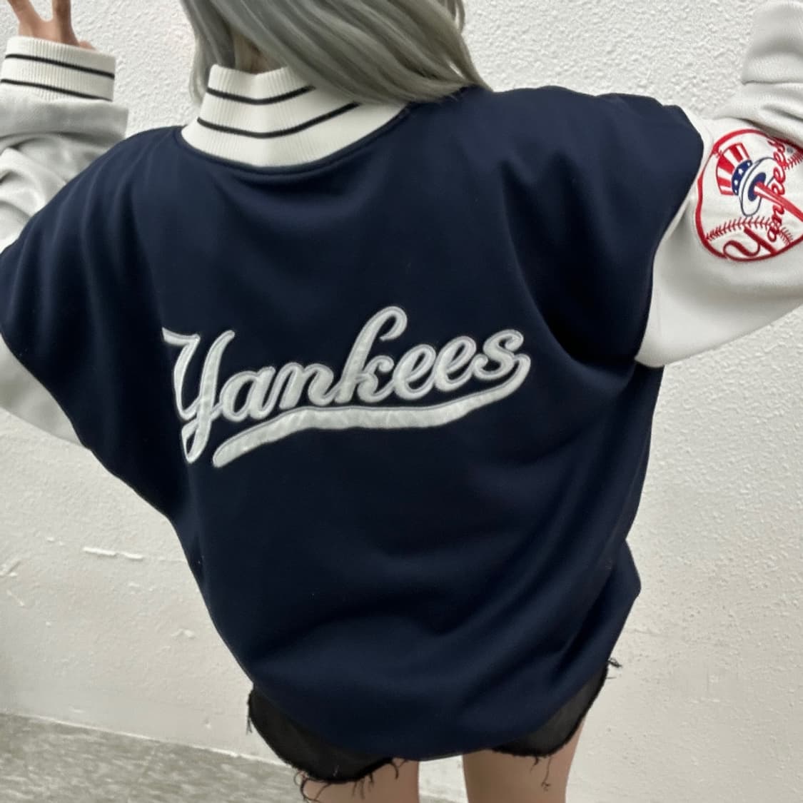 90's 마제스틱 네이비 양키즈 바시티 자켓 3XL 상품이미지2