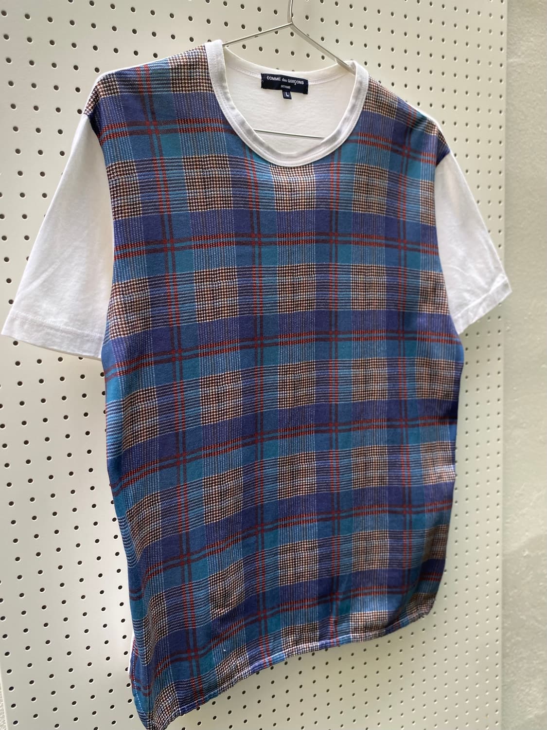 Comme Des Garcons Homme 체크 패널 반팔 티셔츠 상품이미지2