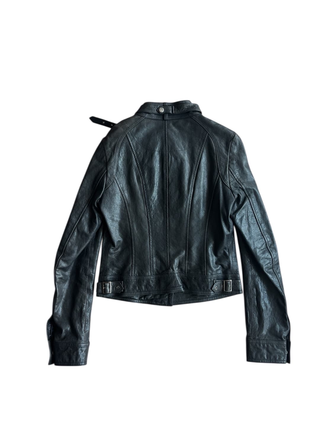 [램스킨] 올리비아하슬러 다크브라운 넥 버클 슬림핏 레더자켓 상품이미지3