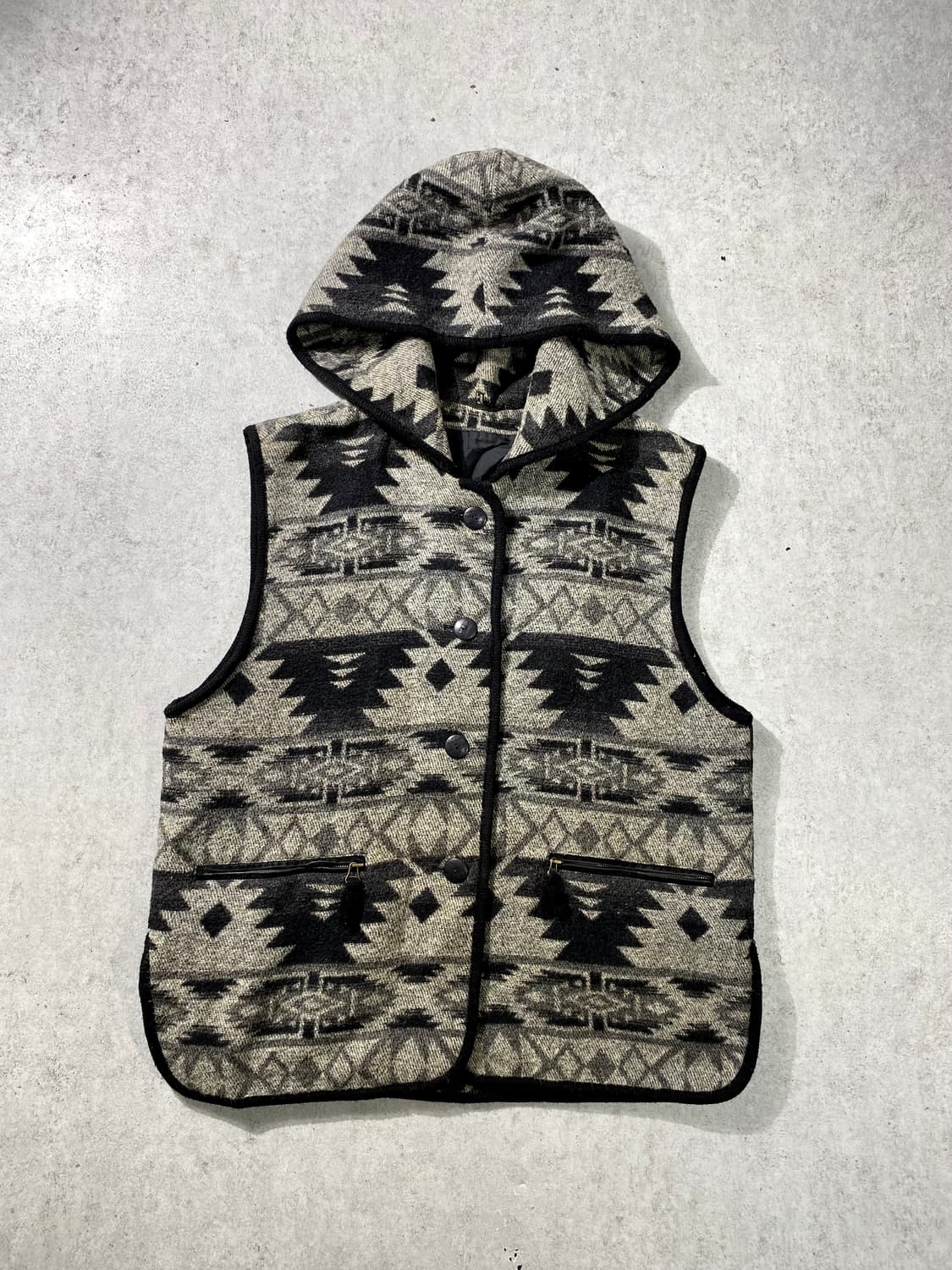 [L-XL] Vintage 빈티지 에스닉 나바호 패턴 울 후드 베스트 상품이미지3