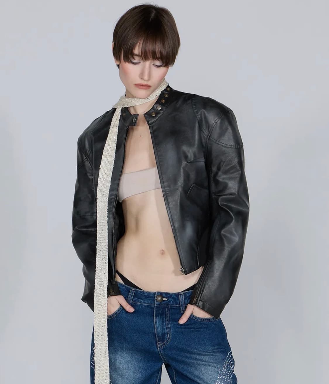 스컬프터 레더 봄버 자켓 블랙 상품이미지3