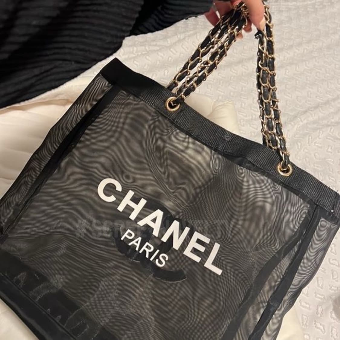 샤넬 뷰티 메쉬 비치백  골드체인 에코백  상품이미지3