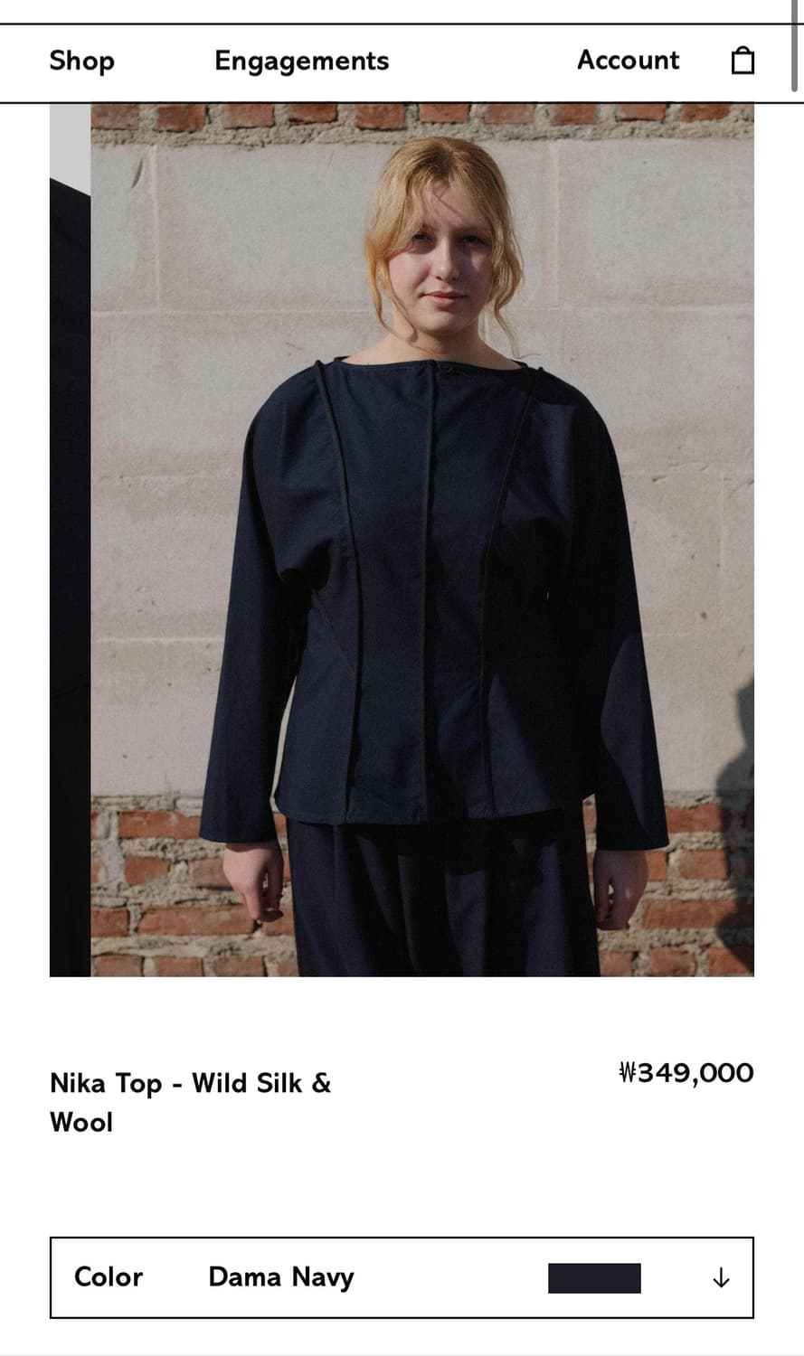 [XS,S,M]베이스레인지 25fw Nika 롱 슬리브리스 탑/네이비 상품이미지9