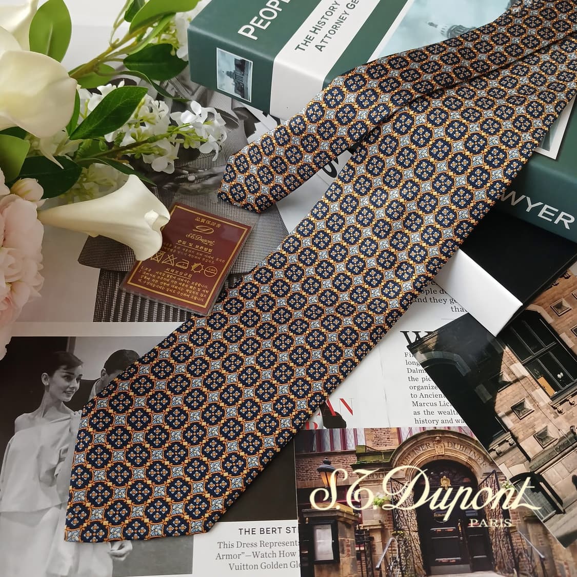 에스.티. 듀퐁 실크 메달리온 패턴 넥타이 9.3cm 새제품 E759 상품이미지2