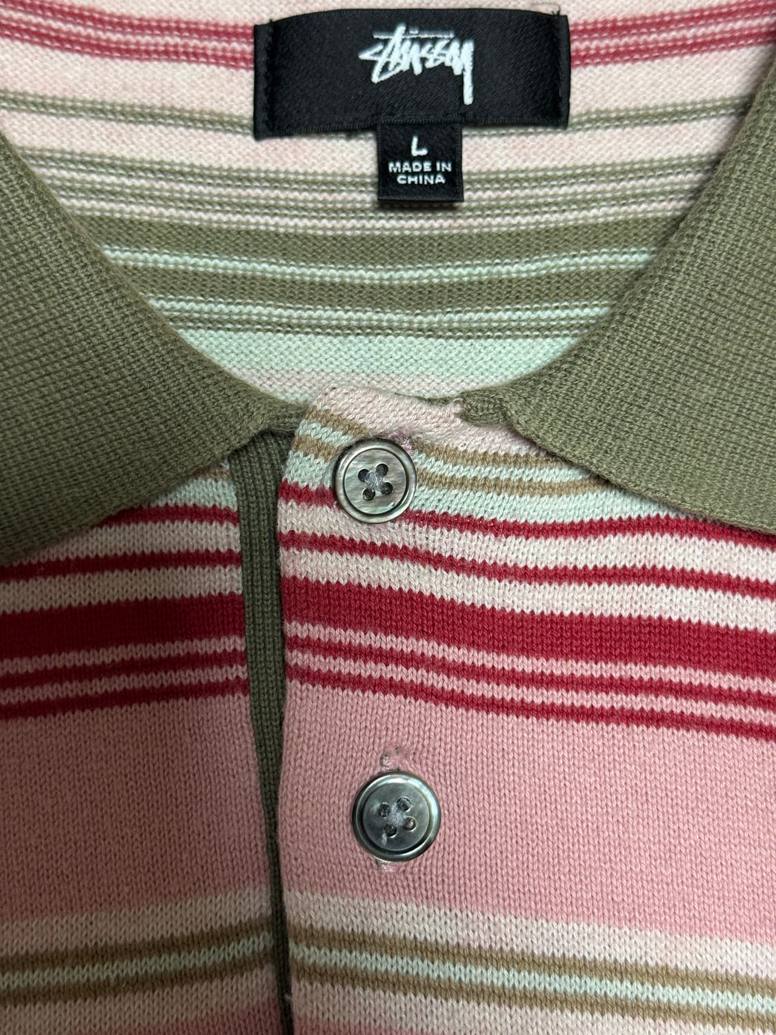 스투시 스트라이프 니트 올리브 L 상품이미지3