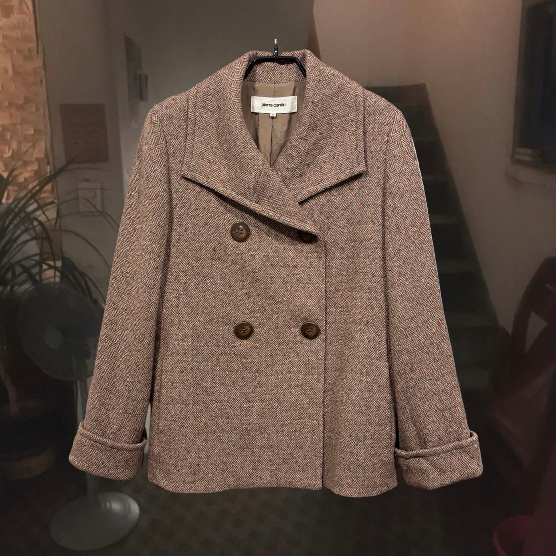 Pierre Cardin 피에르가르뎅 핑크 도트 브라운 울 더블 자켓 상품이미지1