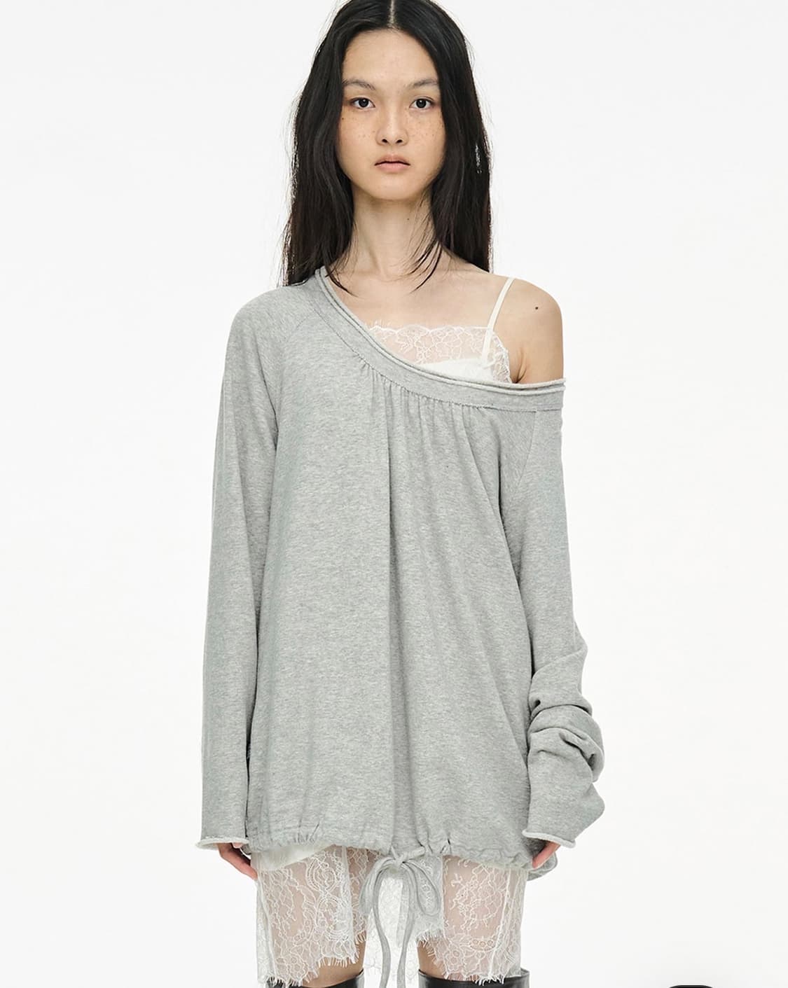 Round Hem String Top / Gray 상품이미지1