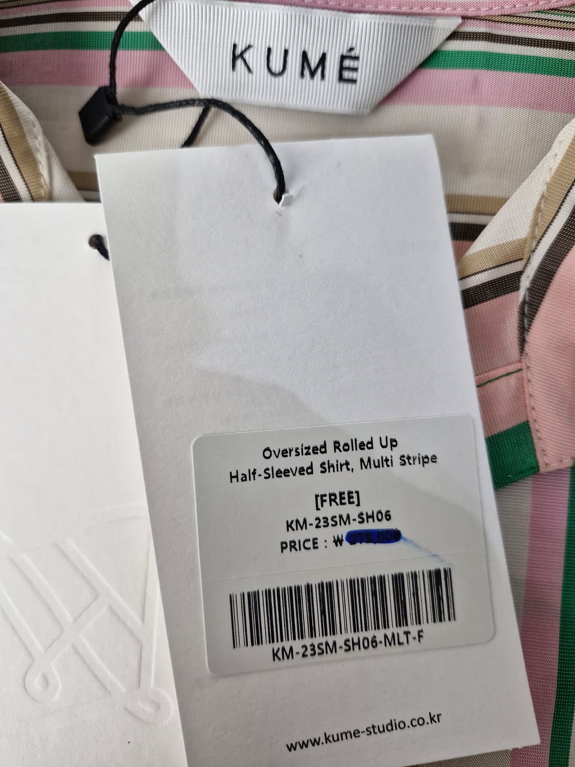 [새상품]KUME 쿠메 오버사이즈 롤업 하프슬리브 셔츠 멀티스트라이프 상품이미지8