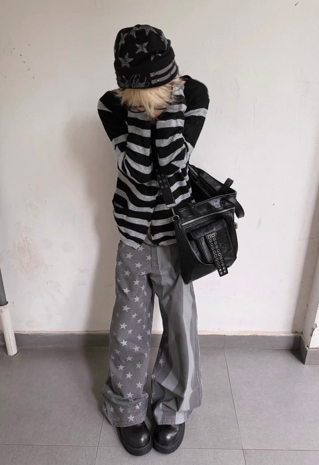 Star Stripe Big Collar Fur Mix Cardigan 상품이미지5