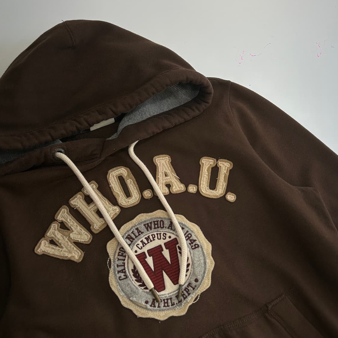 Who A U 후아유 그런지로고 브라운 후드티 상품이미지4