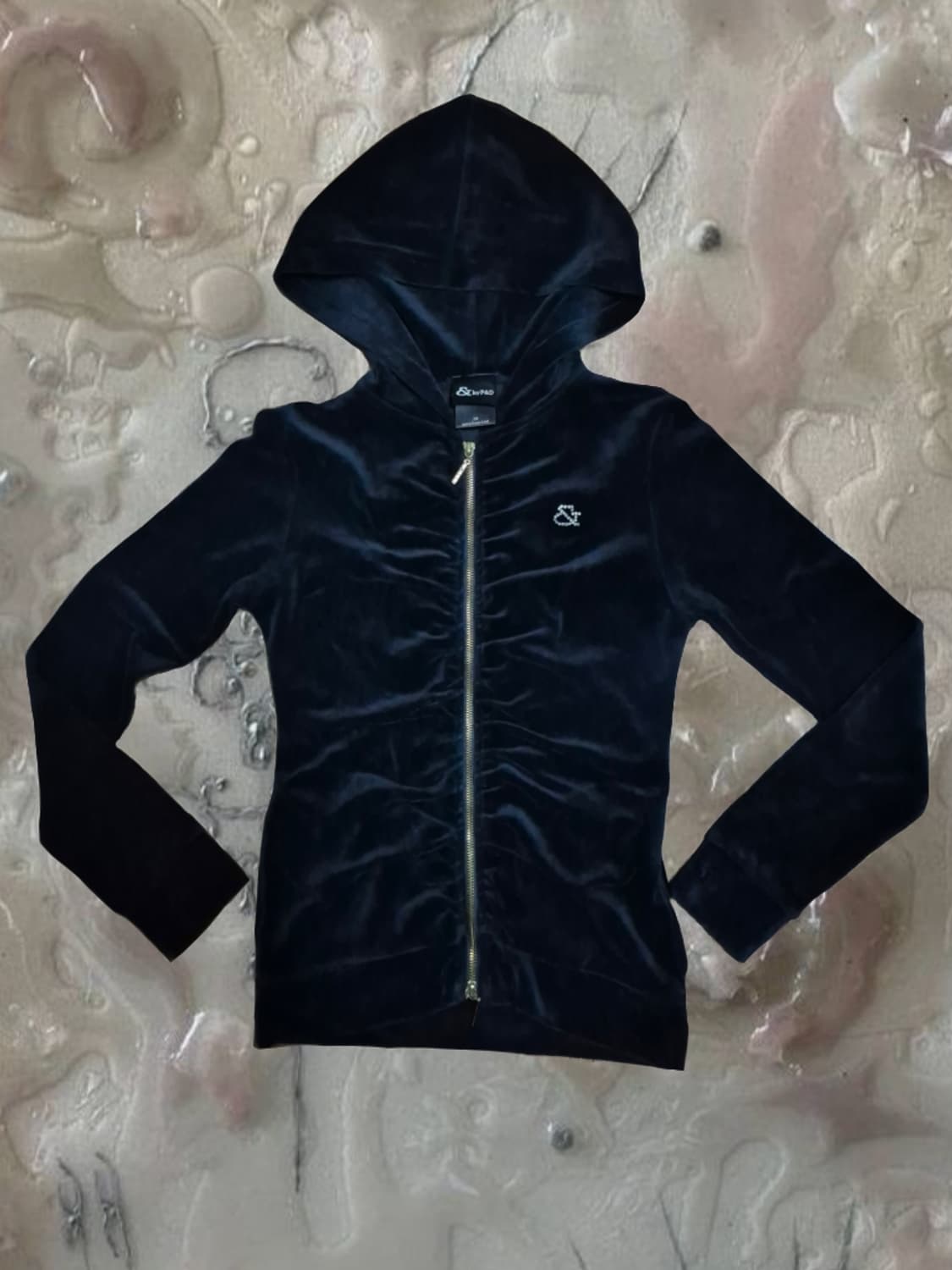 y2k 빈티지 핑키앤다이안 갸루 벨벳 블랙 후드집업 셔리 딱붙핏 큐빅 상품이미지1