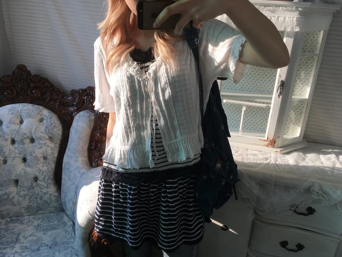 Set) 화이트 레이스 가디건 + 스트라이프 나시 상품이미지1