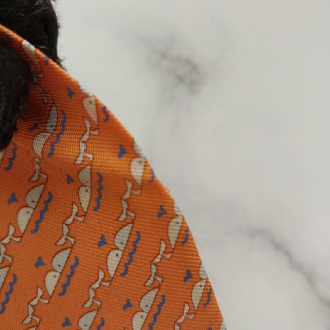 살바토레 페라가모 실크 오렌지 고래 패턴 넥타이 8cm B등급 K1633 상품이미지9