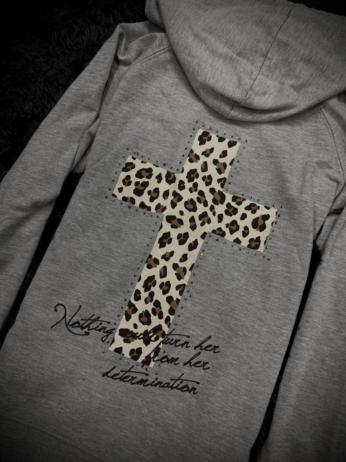 브라운 호피 십자가 그레이 Y2K 후드집업 상품이미지5