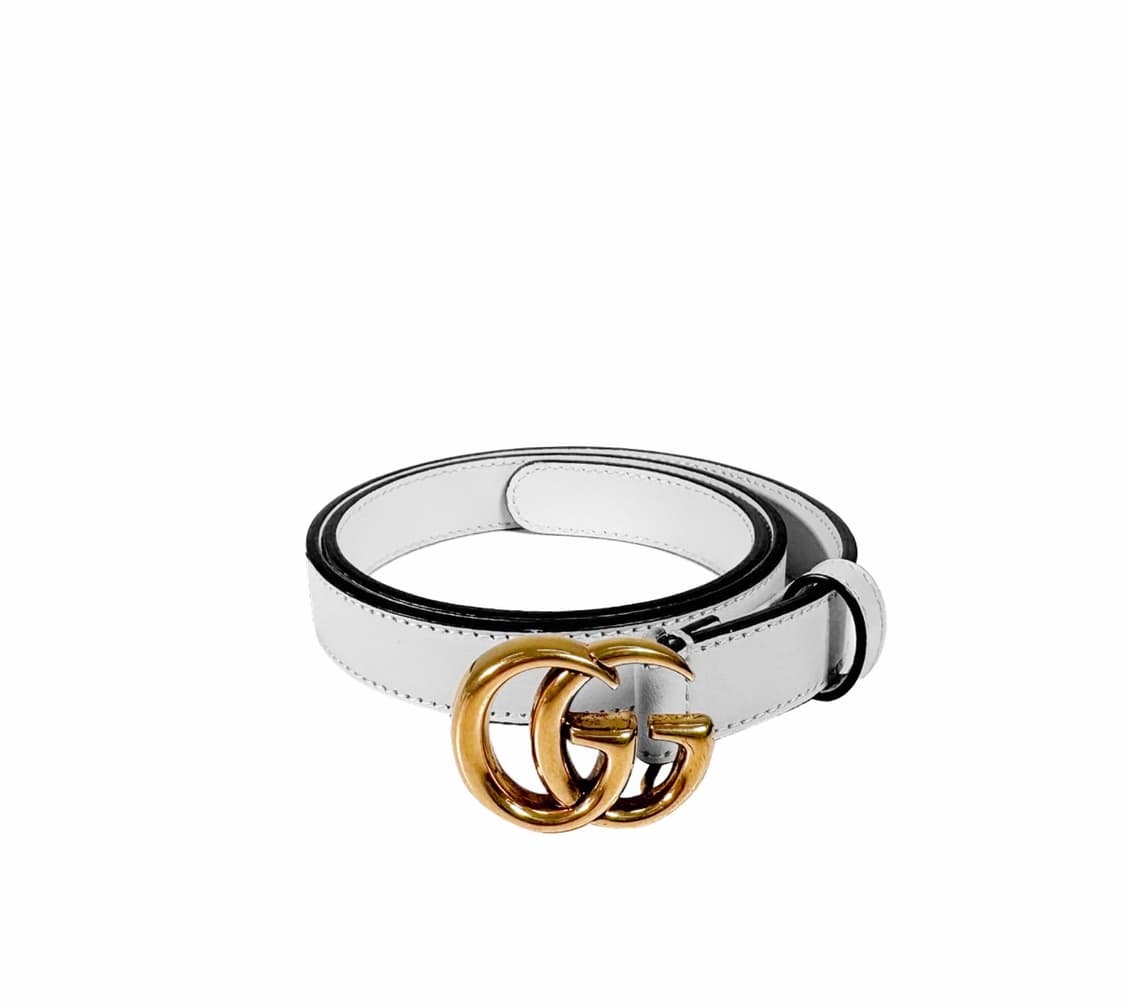 [65/26] 구찌 여성 마몬트 더블 GG 로고 버클 씬벨트 화이트 골드 상품이미지1