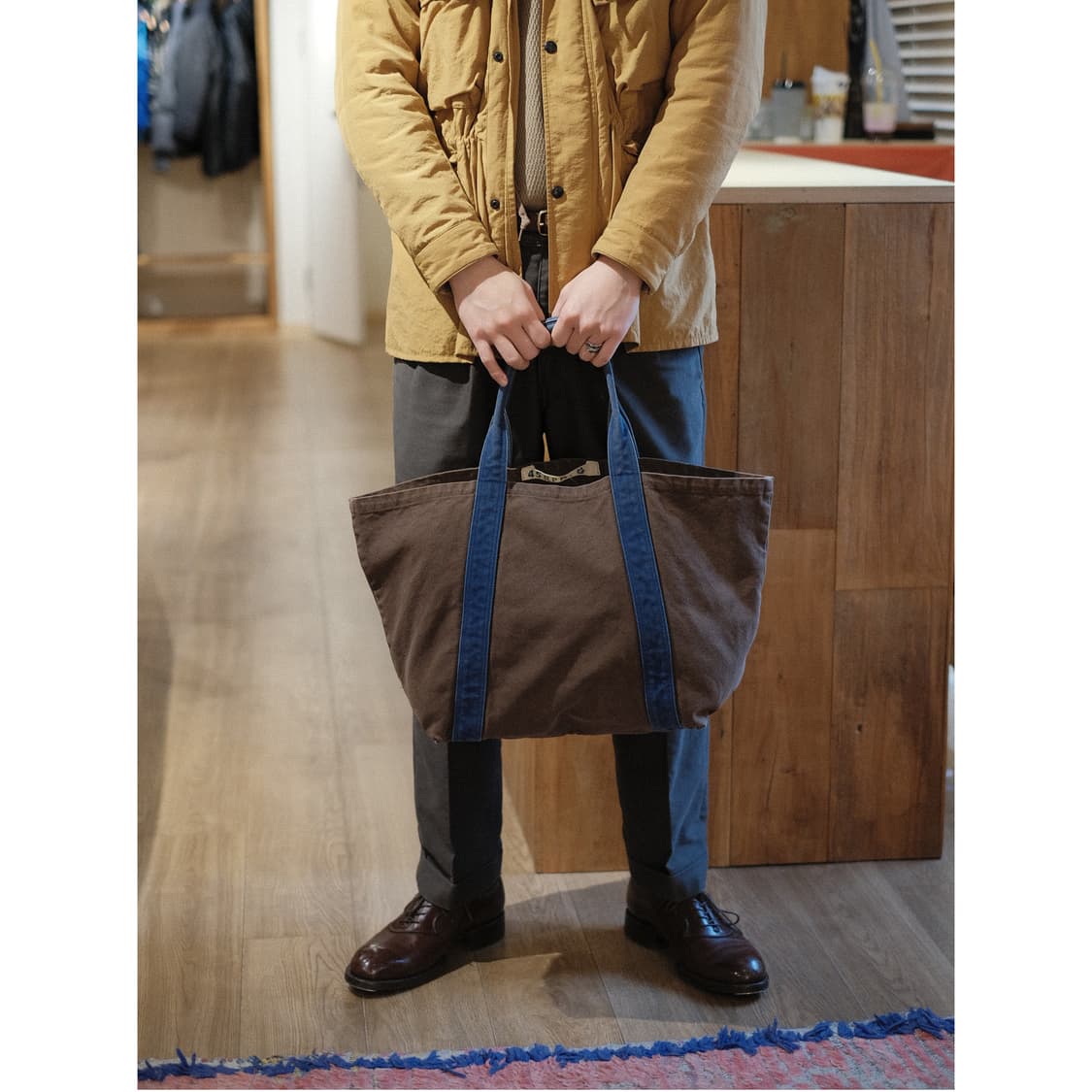 45rpm 브라운/블루 캔버스 토트백 상품이미지3