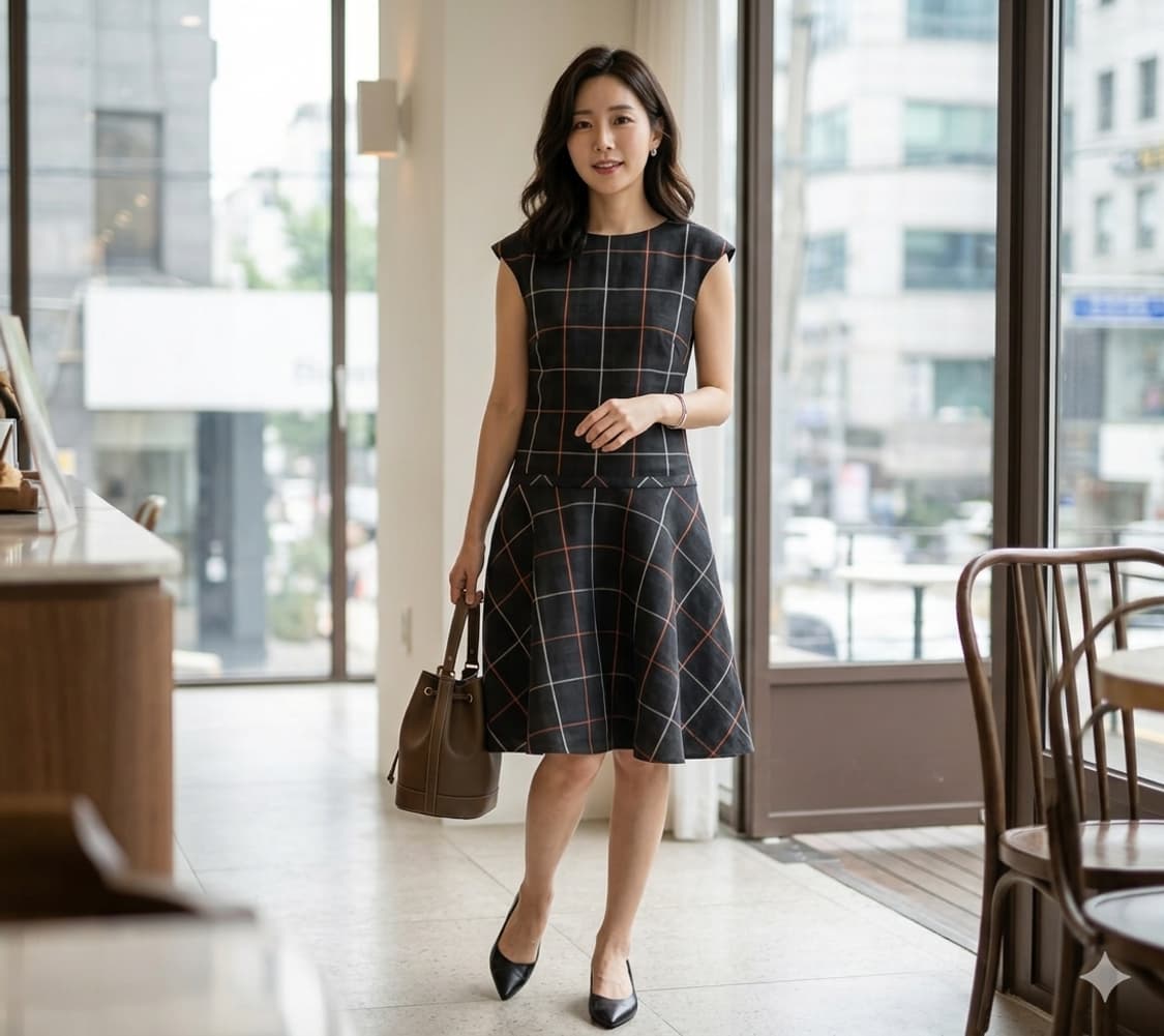매킨토시 필로소피 이태리 Gipitex 원단 체크 플레어 원피스 (38) 상품이미지1