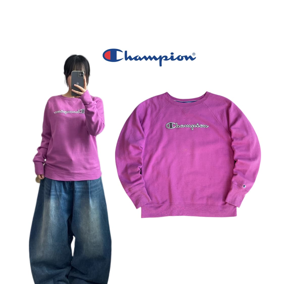 챔피온 아치로고 핑크 스웻셔츠 맨투맨 상품이미지1