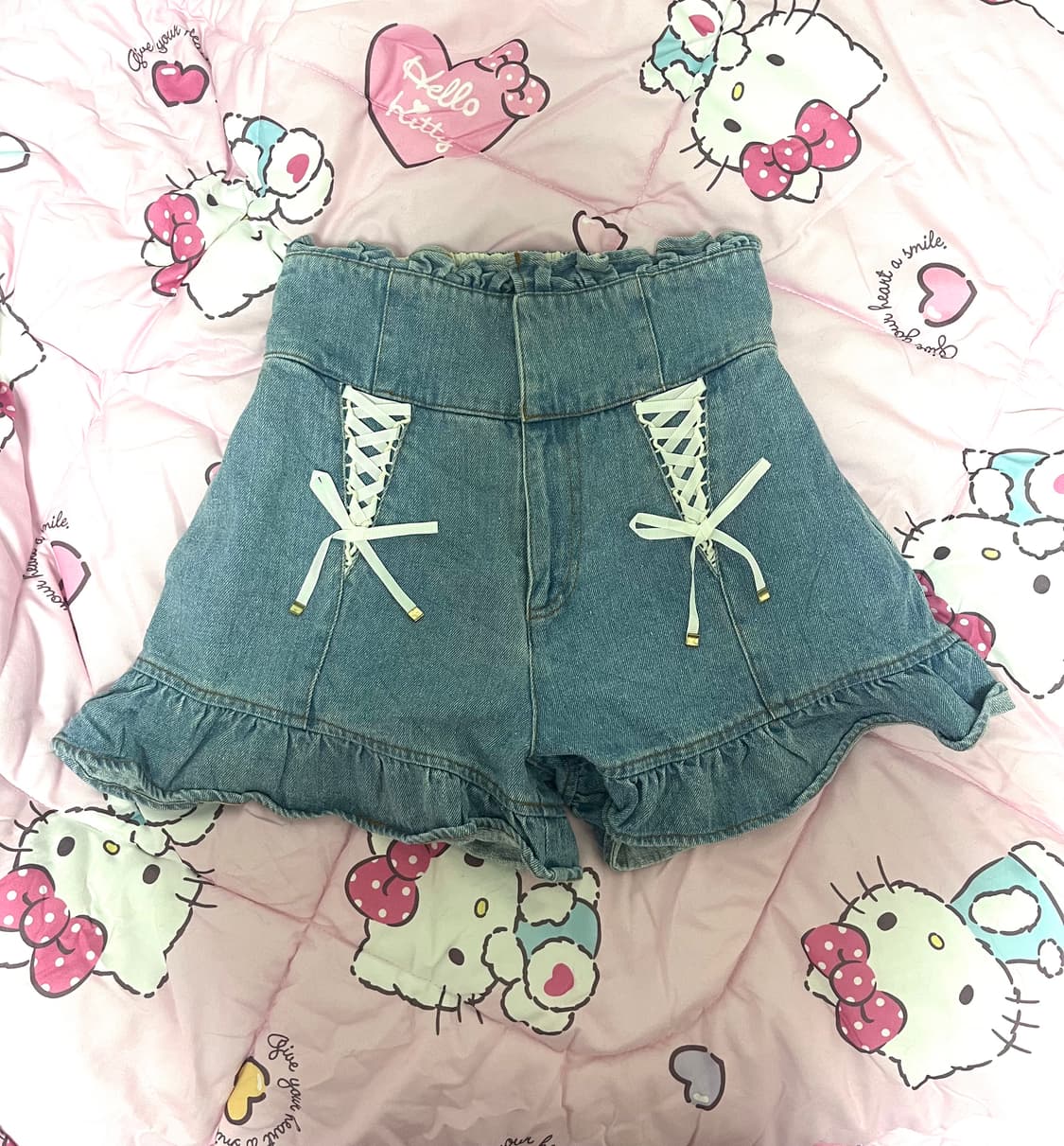 리즈리사 히메갸루 히메카지 리본아일릿프릴데님반바지숏팬츠큐롯희귀매물핀터키치 상품이미지1