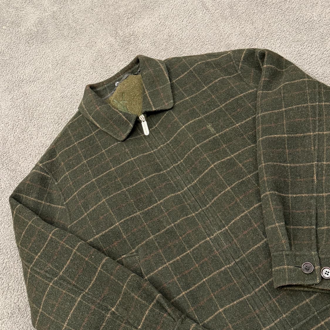 [정품/100] 입생로랑 체크 울 자켓 브라운 그린 c1 상품이미지1