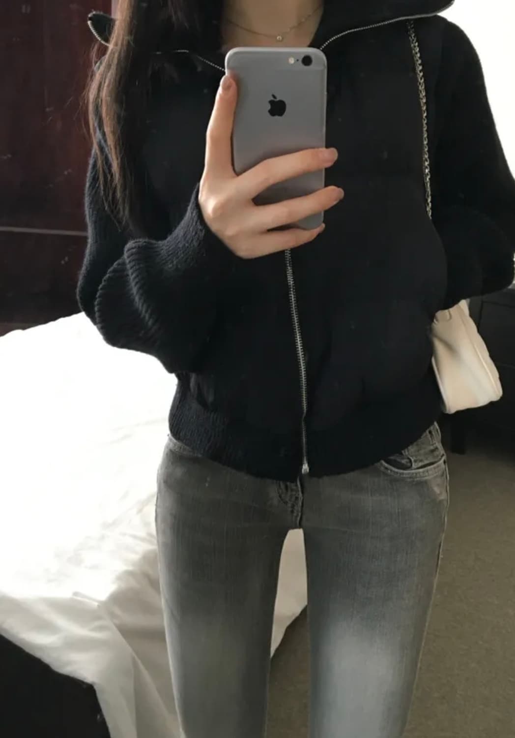 루즈핏 웰론 카라 니트패딩 점퍼 집업 블랙 상품이미지2