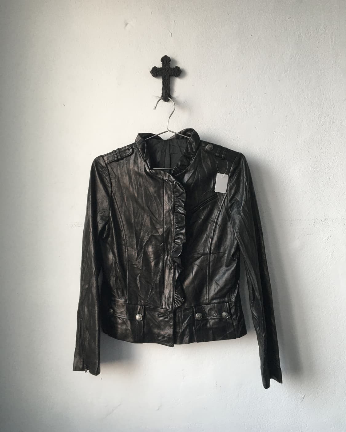 Frill point high neck leather jacket 상품이미지2