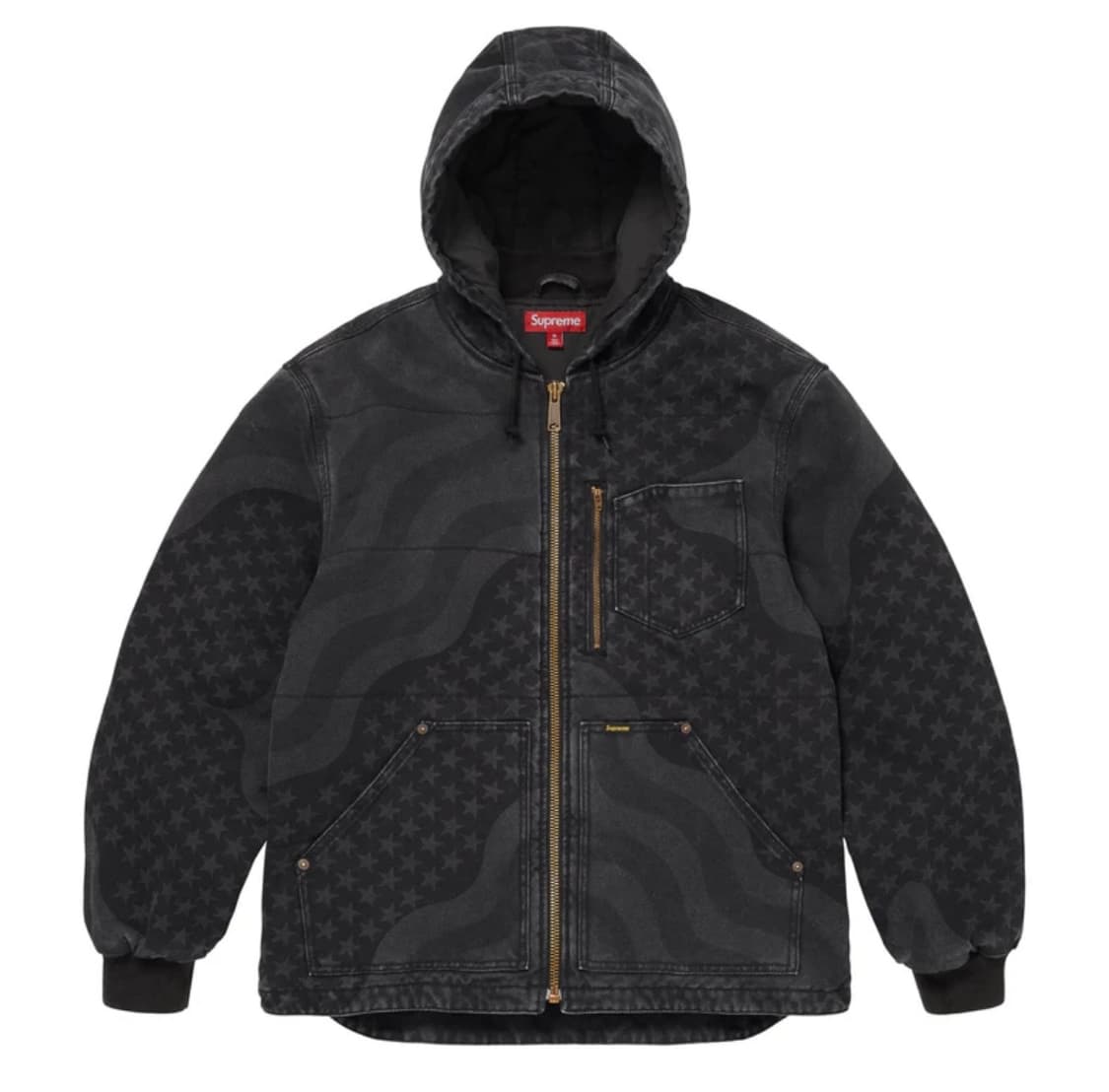 슈프림 플래그 퀼티드 후드 워크 자켓 블랙 - 26SS 상품이미지1